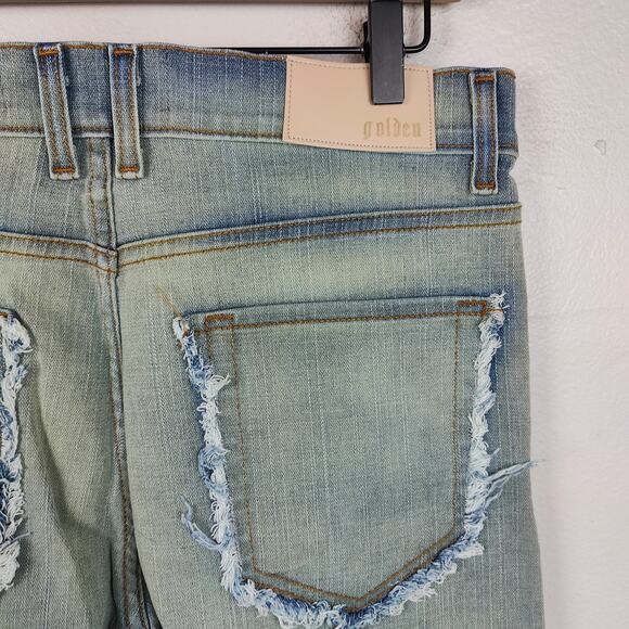Golden Denim‎ The Patchwork Mykonos Flared Jeans Mens 34 Cargo Raw Edges NWOT - Picture 6 of 11